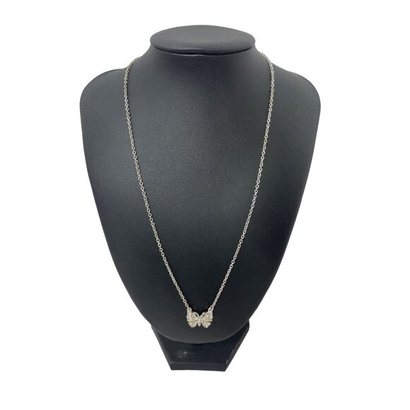 Unbranded Jewelry - Butterfly Pendant Necklace Rhinestone Detailing On Silver-Tone Chain